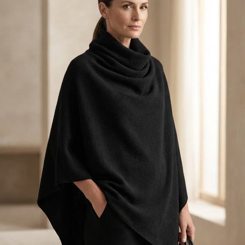 ✨ Elevated Comfort | Women's Cowl-Neck Cape & Wide-Leg Pants 2-Piece Set