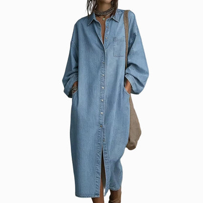 ✨ Easy Denim Style | Women's Relaxed Button-Front Denim Shirt Dress