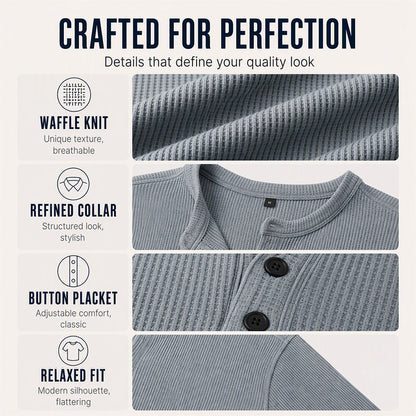 Men's Casual Waffle Knit Henley Shirt