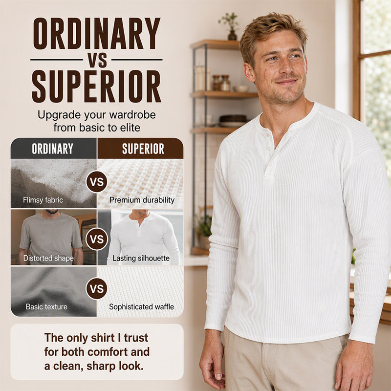 Men's Casual Waffle Knit Henley Shirt