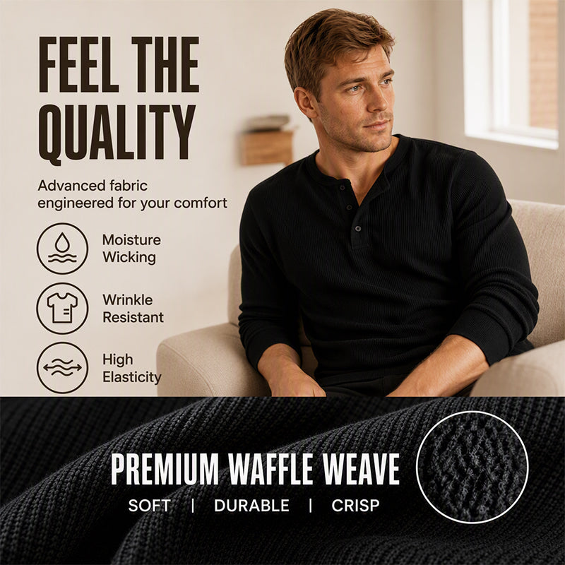 Men's Casual Waffle Knit Henley Shirt