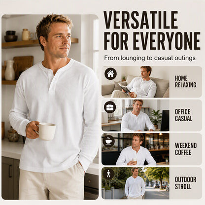 Men's Casual Waffle Knit Henley Shirt