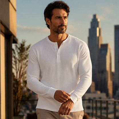 Men's Casual Waffle Knit Henley Shirt