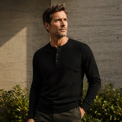 Men's Casual Waffle Knit Henley Shirt