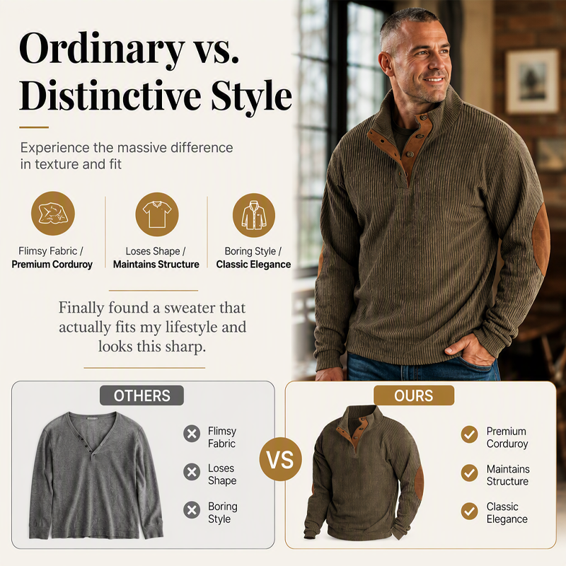 🏷️ Elevated Texture | Men's Corduroy Stand-Collar Sweatshirt