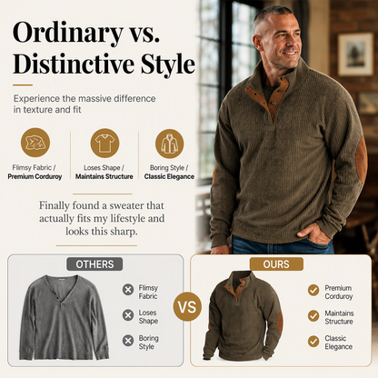 🏷️ Elevated Texture | Men's Corduroy Stand-Collar Sweatshirt
