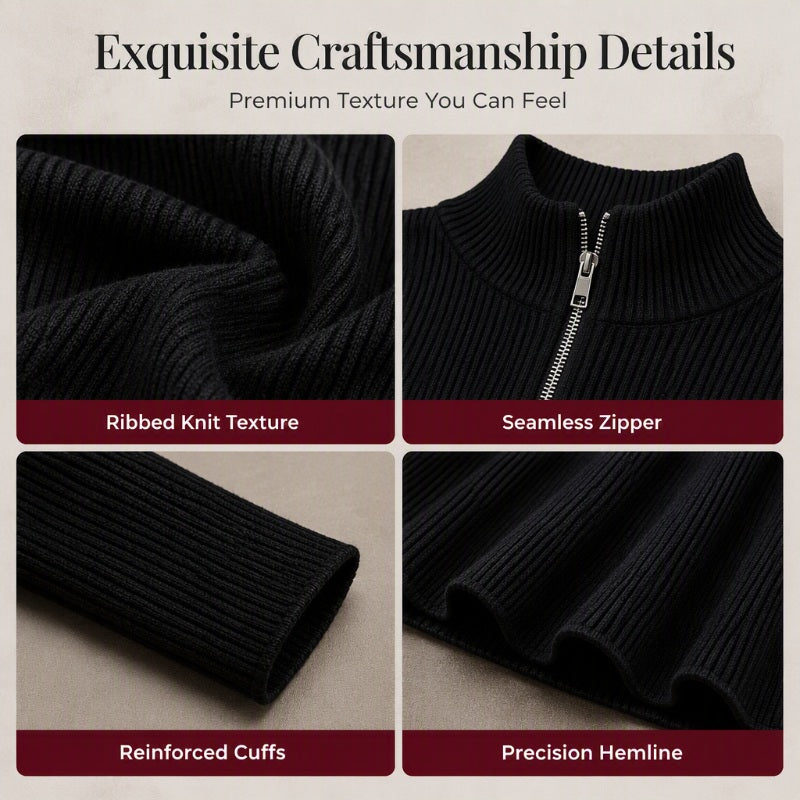 ✨ Flattering Elegance | Women's Ribbed Knit Half-Zip Slim-Fit Dress