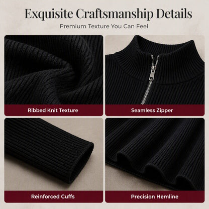 ✨ Flattering Elegance | Women's Ribbed Knit Half-Zip Slim-Fit Dress