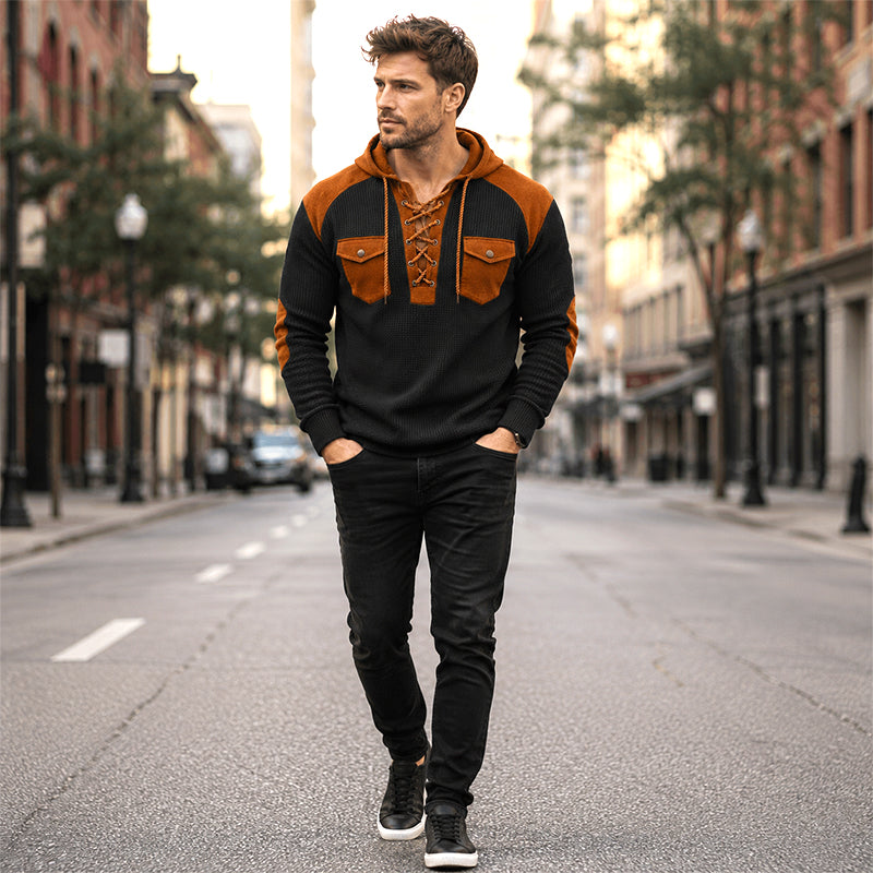 Men's Casual Waffle Knit Hooded Sweatshirt