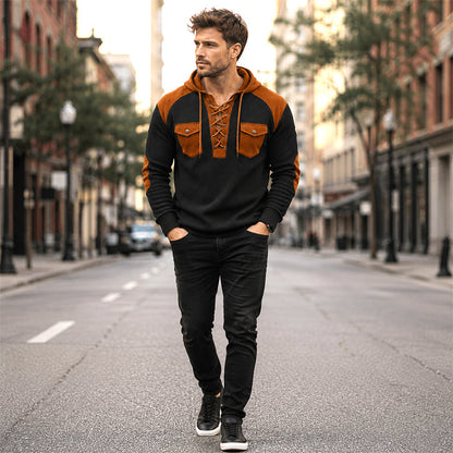 Men's Casual Waffle Knit Hooded Sweatshirt