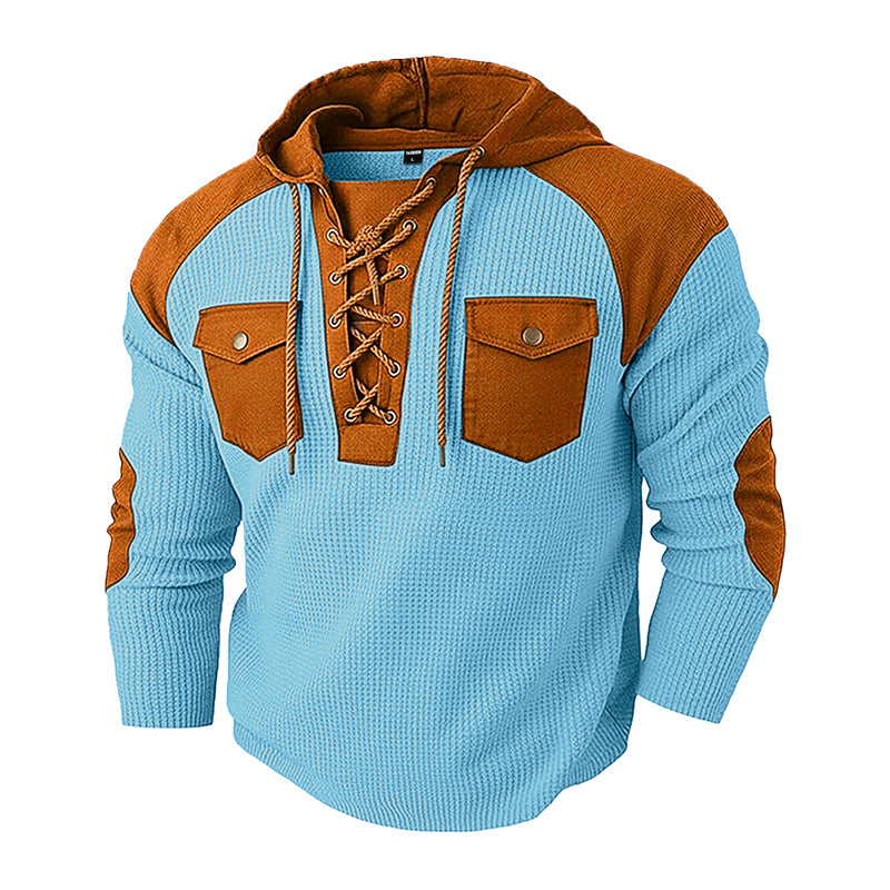Men's Casual Waffle Knit Hooded Sweatshirt