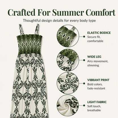 Women's Bohemian Print Smocked Jumpsuit