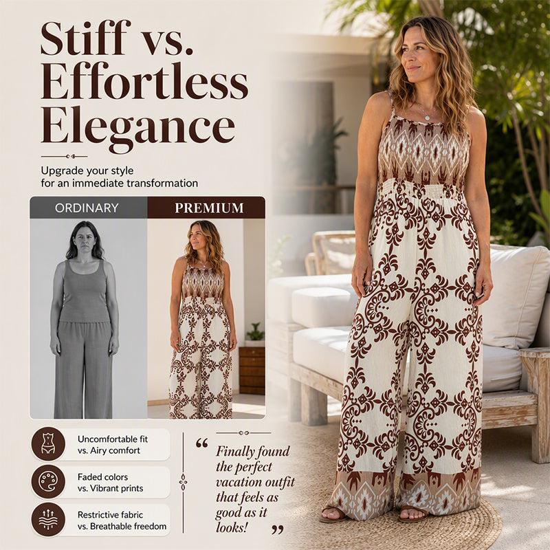 Women's Bohemian Print Smocked Jumpsuit