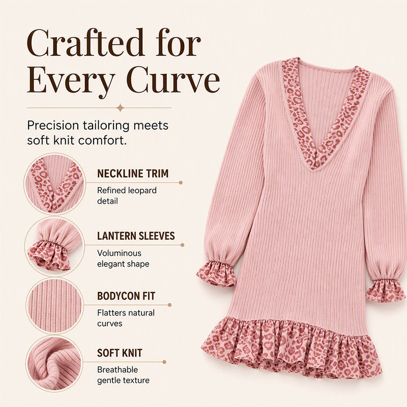Women's Lantern Sleeve V Neck Knit Dress