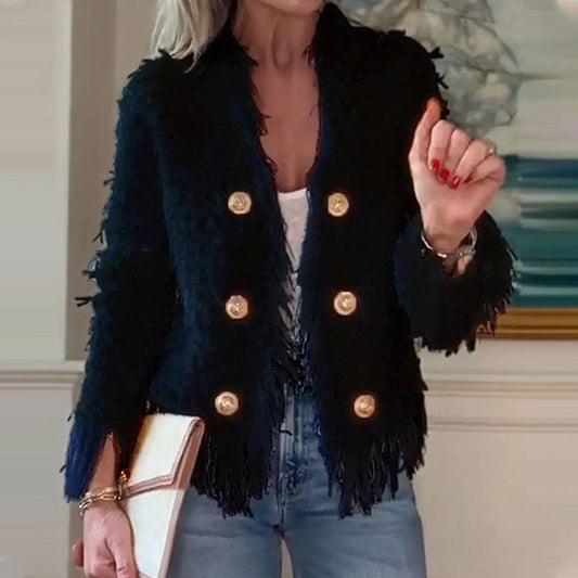 Women’s Fashion Button Tassel Short Coat