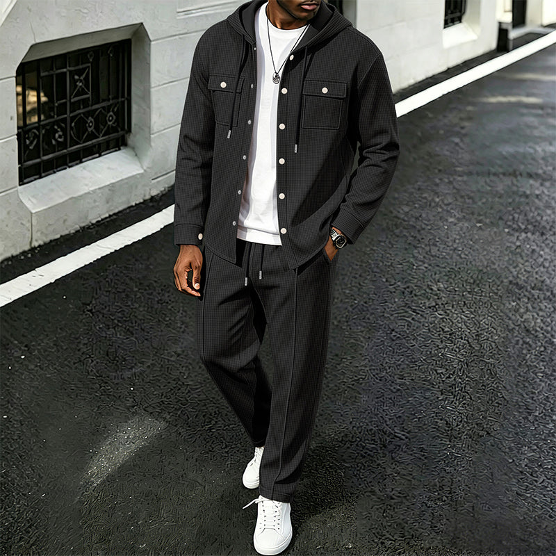 🧥Men's Casual Waffle Hooded Jacket & Pants Set – Casual Comfort & Effortless Style