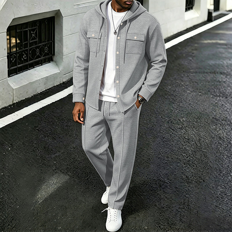 🧥Men's Casual Waffle Hooded Jacket & Pants Set – Casual Comfort & Effortless Style