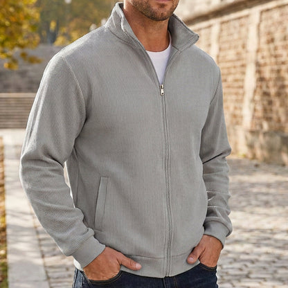 Men's Warm Stand Collar Ribbed Knit Jacket