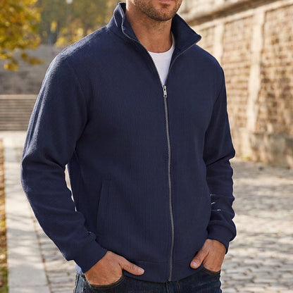 Men's Warm Stand Collar Ribbed Knit Jacket