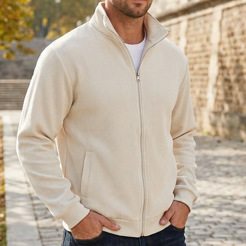Men's Warm Stand Collar Ribbed Knit Jacket
