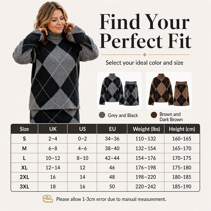 ⏳LAST DAY SALE 🍂✨ Women's Argyle Knit Sweater & Skirt Set – Elegant, Cosy & Effortlessly Chic