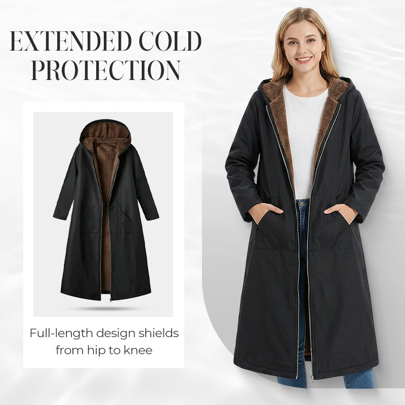 Women’s Vintage Fuzzy-Lined Long Coat With Hood