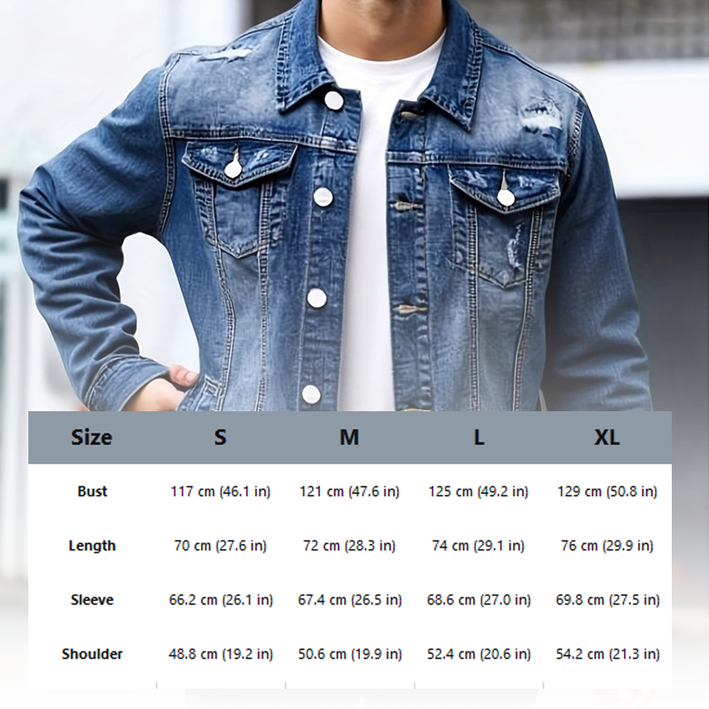 Men’s Casual Vintage-Wash Distressed Denim Jacket