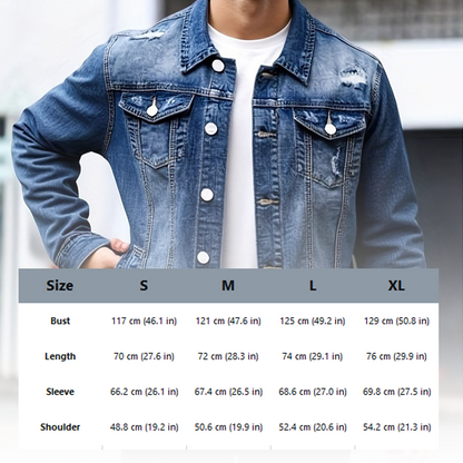 Men’s Casual Vintage-Wash Distressed Denim Jacket