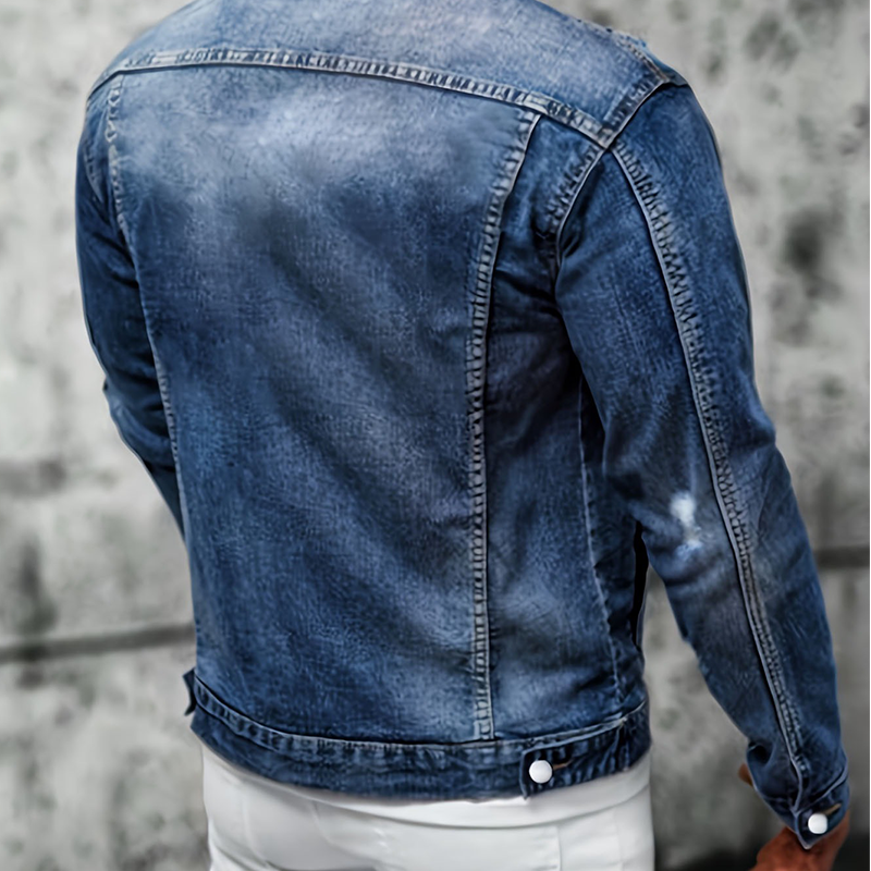 Men’s Casual Vintage-Wash Distressed Denim Jacket