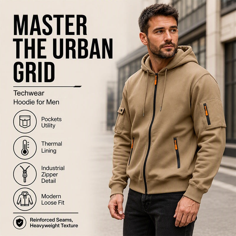 🍂 Practical Everyday Style | Men's Full-Zip Hooded Cargo Jacket ⚡