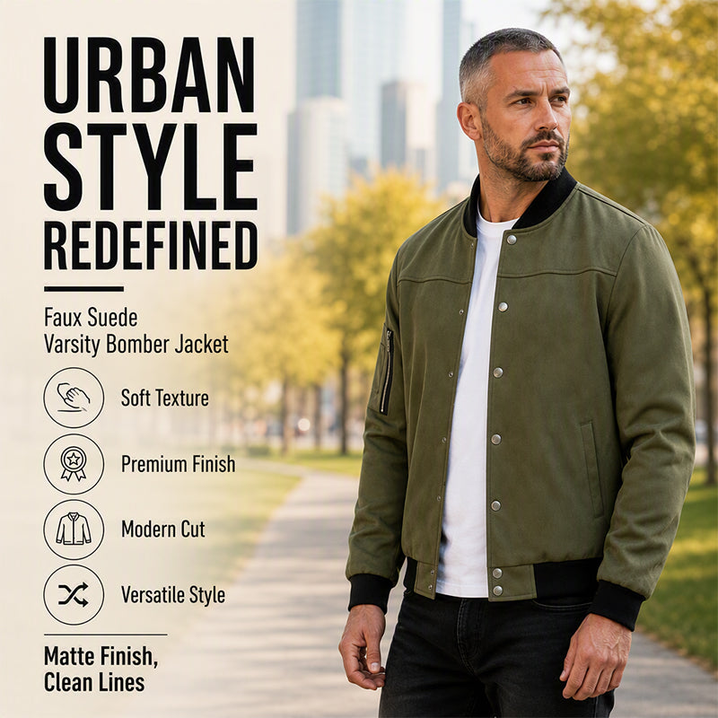 ✨ Timeless Texture | Men's Faux Suede Bomber Jacket