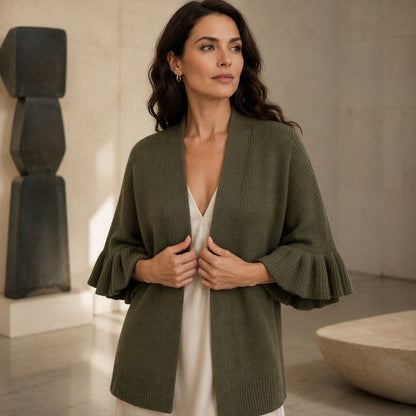 🌸 Feminine Knit Style | Women's Ruffle-Sleeve Knit Cardigan
