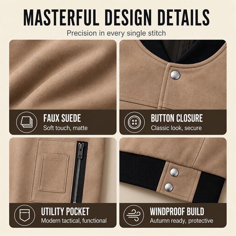 ✨ Timeless Texture | Men's Faux Suede Bomber Jacket