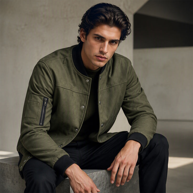 ✨ Timeless Texture | Men's Faux Suede Bomber Jacket