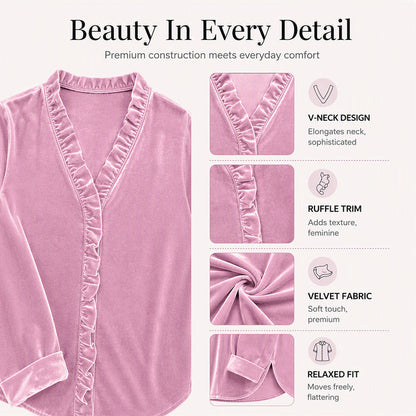 🌸 Ruffle Detail, Easy Elegance | Women's Solid-Color Ruffle-Neck Blouse