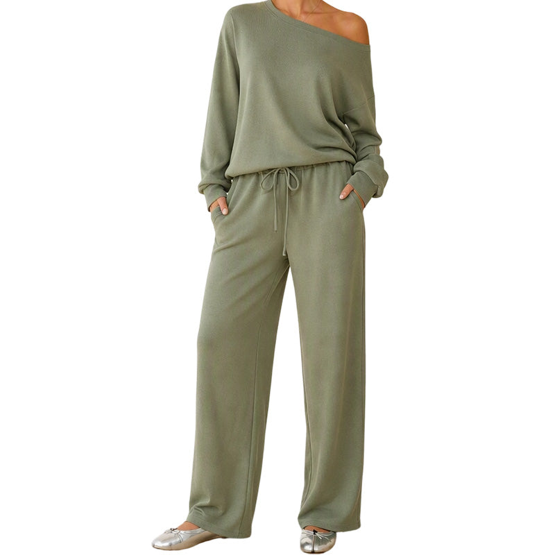 Women's Off-Shoulder Top & Wide-Leg Pants Set