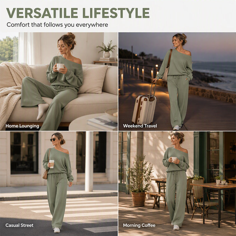 Women's Off-Shoulder Top & Wide-Leg Pants Set