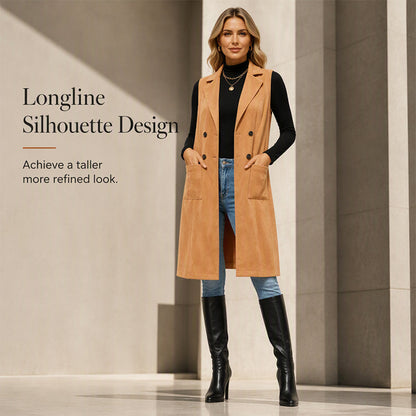 Women's Breasted Long Vest with Pockets