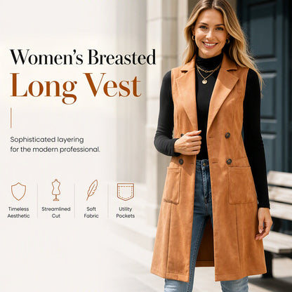 Women's Breasted Long Vest with Pockets