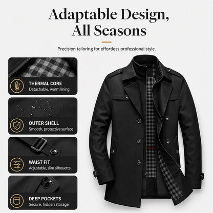 Men's Trench Coat with Detachable Lining