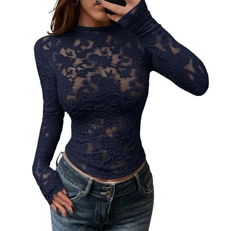 Women's Elegant Long-Sleeve Lace Shirt
