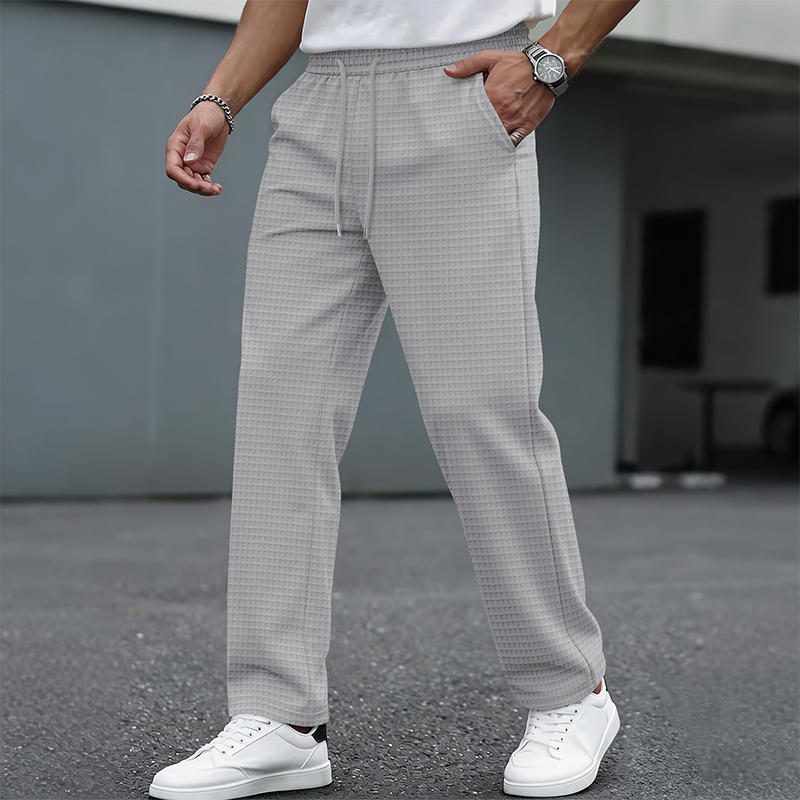 👖 Pull On & Go | Men's Waffle-Knit Drawstring Straight-Leg Pants