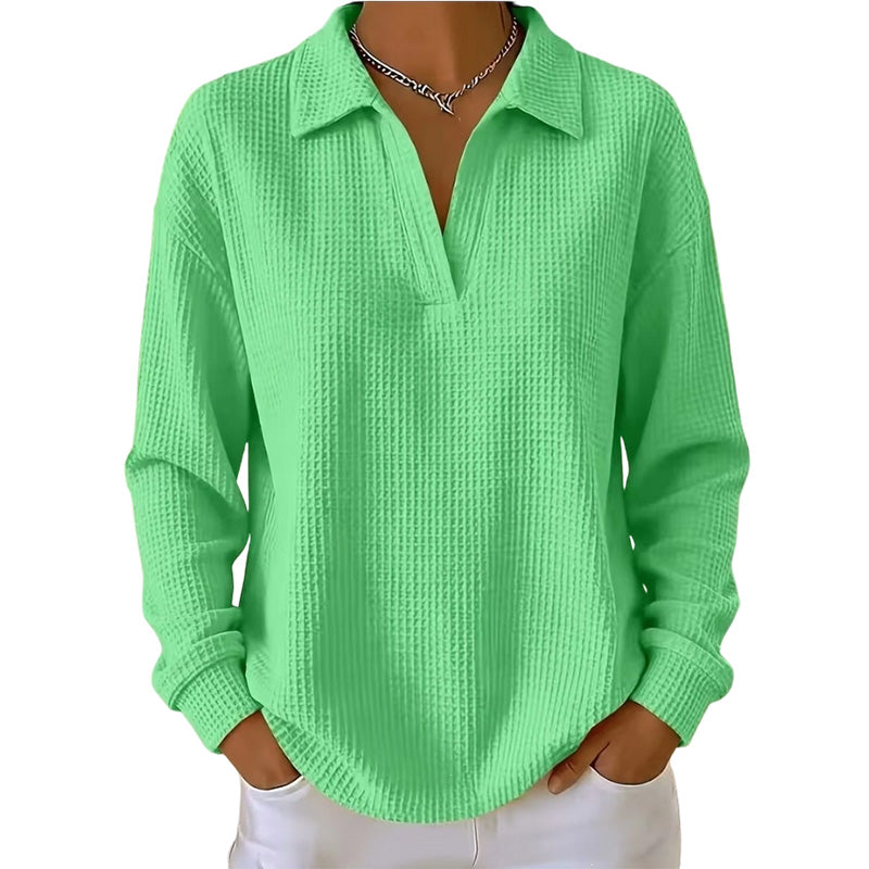Women's Knit V-Neck Long Sleeve Top