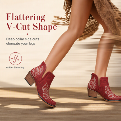 🤠 Western Charm | Women's V-Cut Embroidered Block-Heel Ankle Boots ⚡ Free Shipping