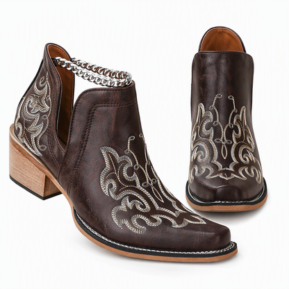 🤠 Western Charm | Women's V-Cut Embroidered Block-Heel Ankle Boots ⚡ Free Shipping
