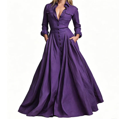 Women's Lapel Button Down Maxi Dress