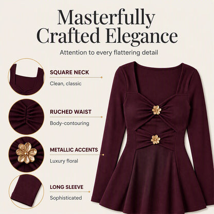 👚✨Women's V-Neck Peplum Top with Flower Accents