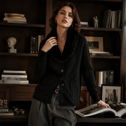 Women's Furry Collar Knit Cardigan