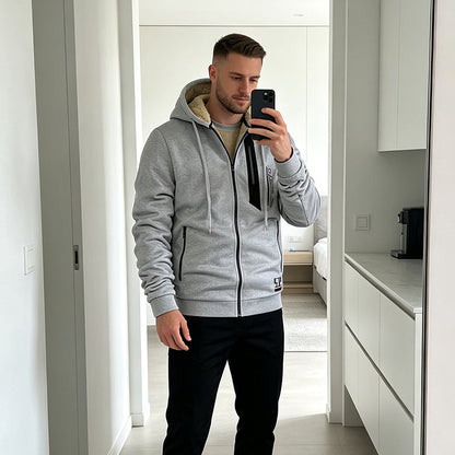 Men's Thick Plush-Lined Hooded Warm Jacket