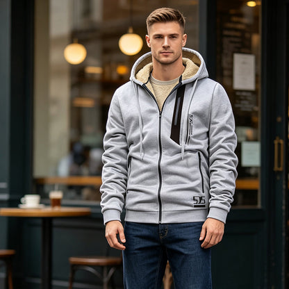 Men's Thick Plush-Lined Hooded Warm Jacket